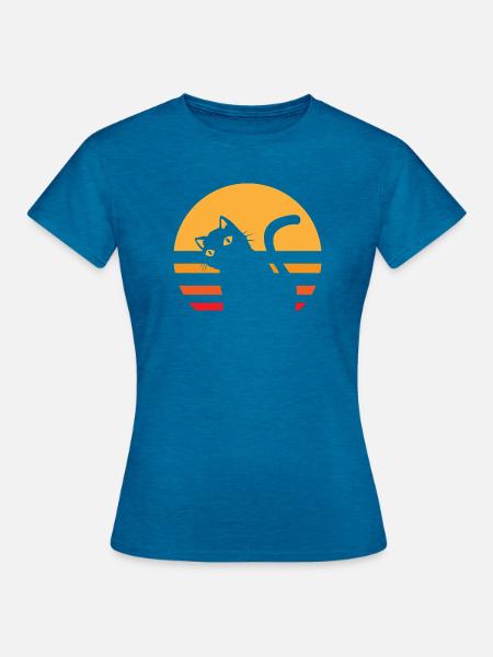 Katze Sonnenuntergang - Frauen T-Shirt - Antikblaues Saphir meliert