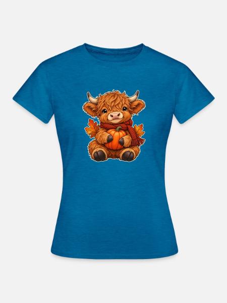 Gemütliche Highland-Kuh - Frauen T-Shirt - Antikblaues Saphir meliert