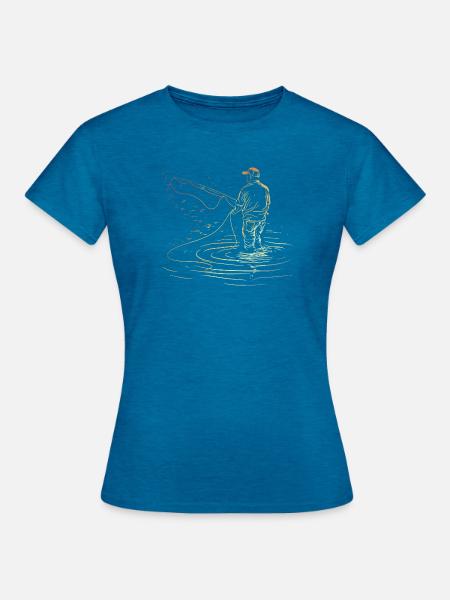 Angeln Skizze Retro - Frauen T-Shirt - Antikblaues Saphir meliert