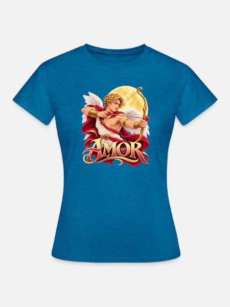 Amor Engel Bogenromantik - Frauen T-Shirt - Antikblaues Saphir meliert