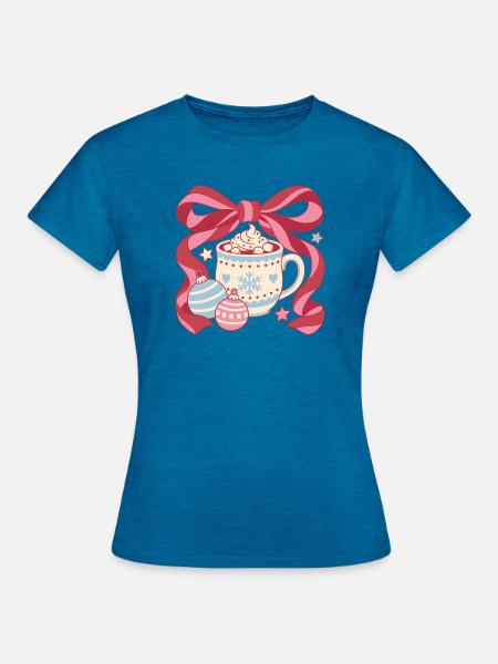 Christmas Cocoa Bow - Frauen T-Shirt - Antikblaues Saphir meliert