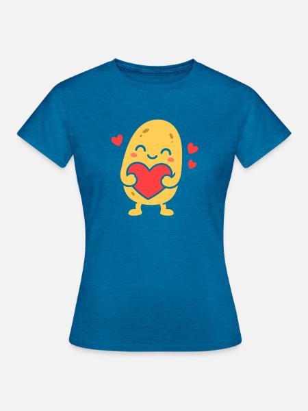 Kawaii Herzumarm-Kartoffel - Frauen T-Shirt - Antikblaues Saphir meliert