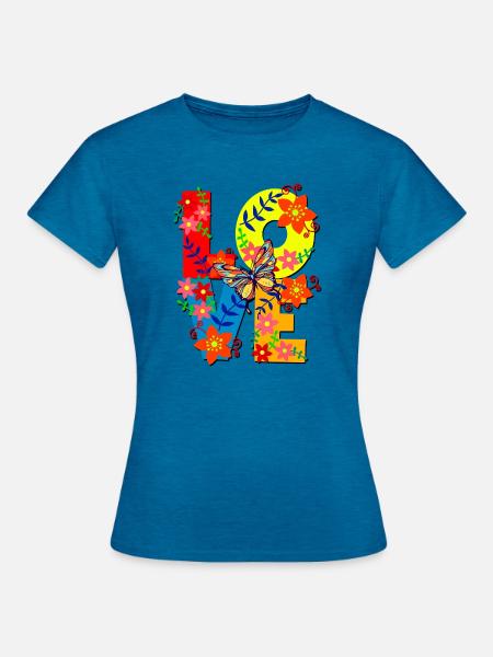 Lebendige florale Liebesbriefe - Frauen T-Shirt - Antikblaues Saphir meliert