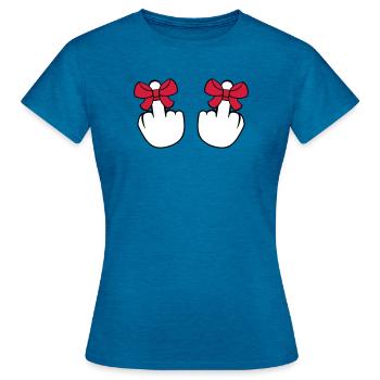 2 haende wichser mittelfinger zeigen beleidigen fi - Frauen T-Shirt - Antikblaues Saphir meliert - Vorne - AI Model Female 172 dark (172cm)