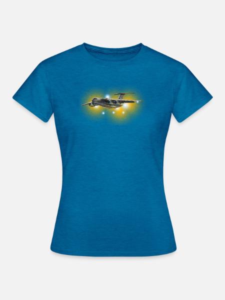 Frachtflugzeug im Sonnenfeuer - Frauen T-Shirt - Antikblaues Saphir meliert