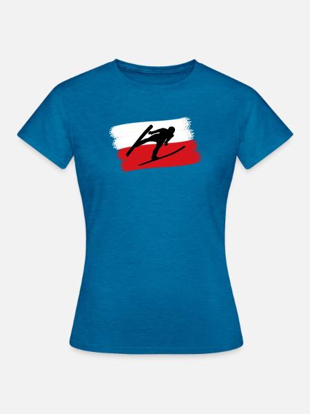 Skispringer Polen - Frauen T-Shirt - Antikblaues Saphir meliert