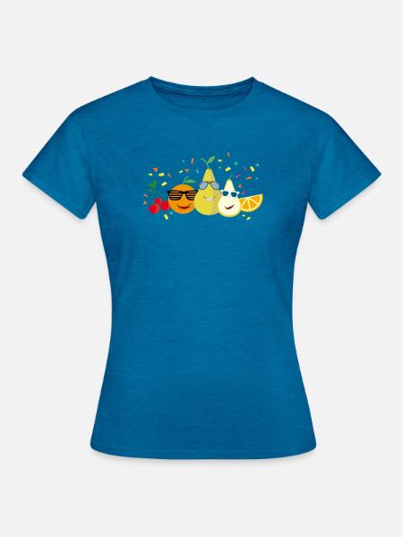 Fröhliche Früchtchen - Frauen T-Shirt - Antikblaues Saphir meliert