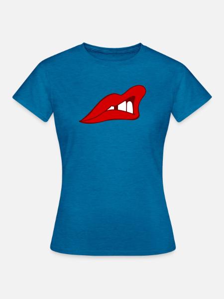 Rote Lippen - Frauen T-Shirt - Antikblaues Saphir meliert