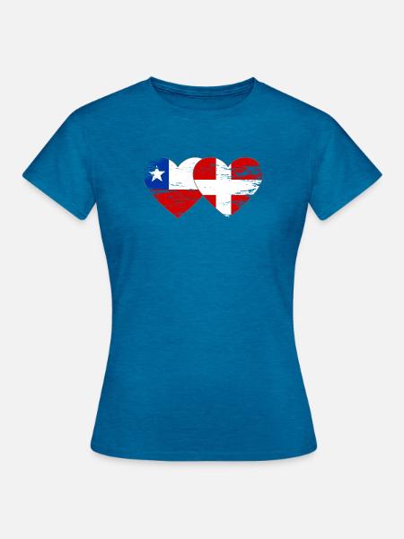 Chile Dänemark Flagge Herz used - Frauen T-Shirt - Antikblaues Saphir meliert