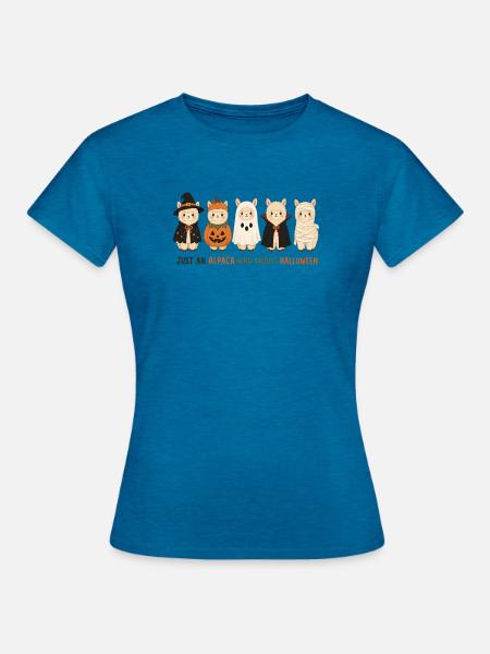 Alpaka-Halloween - Frauen T-Shirt - Antikblaues Saphir meliert
