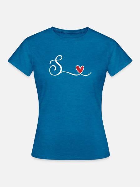 Buchstabe S. mit Herz Monogramm Initialie - Frauen T-Shirt - Antikblaues Saphir meliert