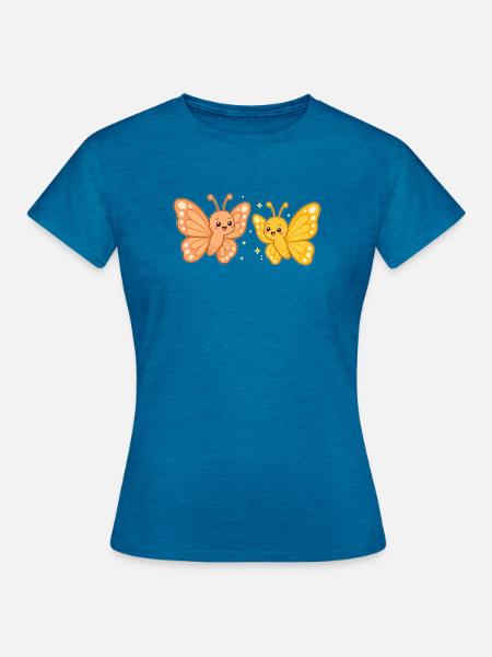 Butterfly Sunshine Pair – Schmetterlings Duo - Frauen T-Shirt - Antikblaues Saphir meliert