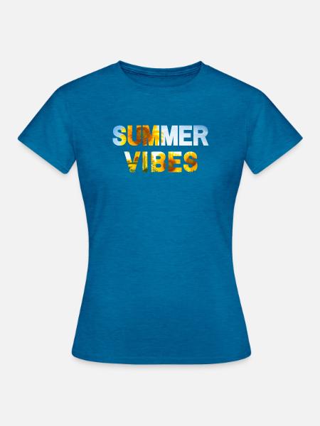 Summer Vibes Sunflower - Frauen T-Shirt - Antikblaues Saphir meliert