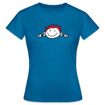 cache mur mur face face tête enfant peint kri - T-shirt Femme - bleu saphir antique chiné - Devant - AI Model Female 172 dark (172cm)