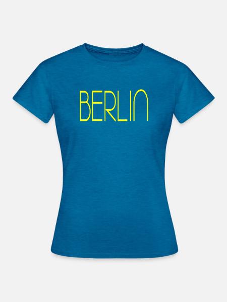 Berlin gelbe Schrift - Frauen T-Shirt - Antikblaues Saphir meliert