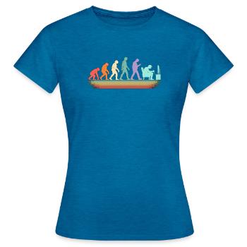 Evolution der Arbeit: Von Steinzeit zum Computer - Frauen T-Shirt - Antikblaues Saphir meliert - Vorne - AI Model Female 172 dark (172cm)