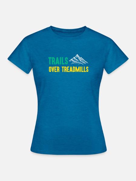 Trailrunning - Trails über Laufbänder - Frauen T-Shirt - Antikblaues Saphir meliert