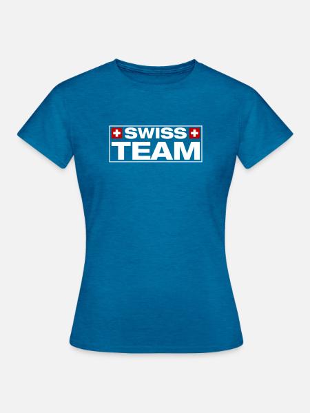 Team Swiss Schweiz - Frauen T-Shirt - Antikblaues Saphir meliert