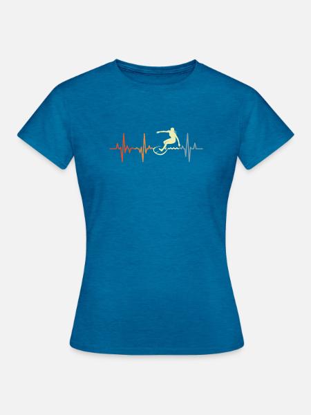 Surfer Mädchen Retro Herzklopfen - Frauen T-Shirt - Antikblaues Saphir meliert