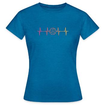 Volleyball Sonnenuntergang Volleyball Herzschlag Volleyball - Frauen T-Shirt - Antikblaues Saphir meliert - Vorne - AI Model Female 172 dark (172cm)