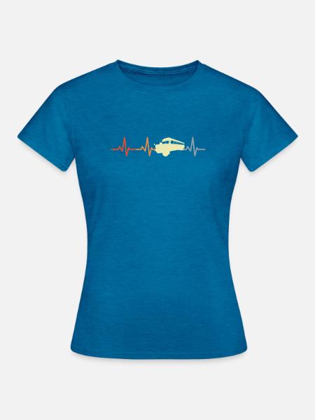 Retro Schulbus Kardiogramm - Frauen T-Shirt - Antikblaues Saphir meliert