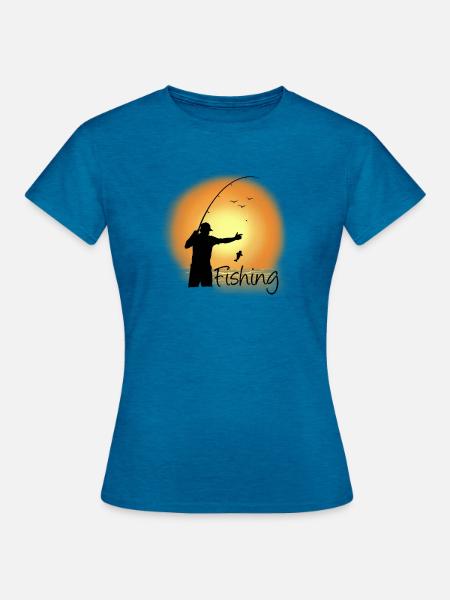Abendfischen am See - Frauen T-Shirt - Antikblaues Saphir meliert