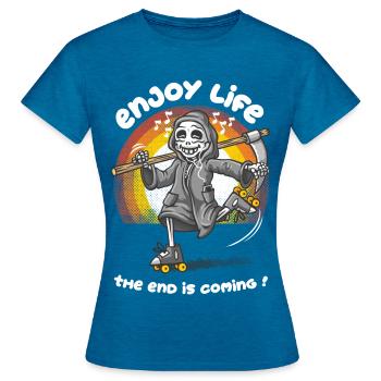Profite de la vie - T-shirt Femme - bleu saphir antique chiné - Devant - AI Model Female 172 dark (172cm)
