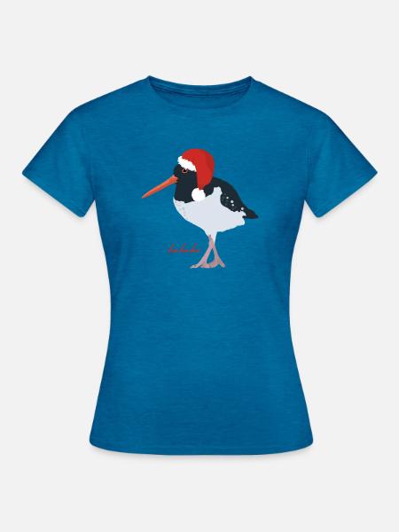 Austernfischer mit Weihnachtsmütze - Frauen T-Shirt - Antikblaues Saphir meliert