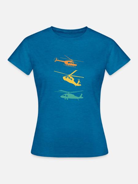 Hubschrauber Retro Pilot - Frauen T-Shirt - Antikblaues Saphir meliert