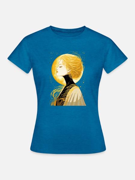 Schlafende Mondfrau - Sleeping Moon Woman - Frauen T-Shirt - Antikblaues Saphir meliert