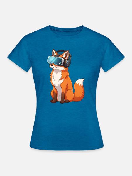 Fuchs VR Brille Virtual Reality Cartoon - Frauen T-Shirt - Antikblaues Saphir meliert