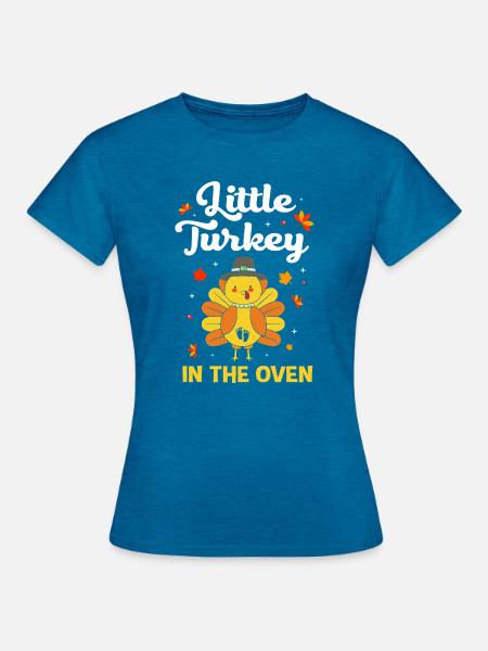 Thanksgiving Gender Reveal Werdende Mutter - Frauen T-Shirt - Antikblaues Saphir meliert