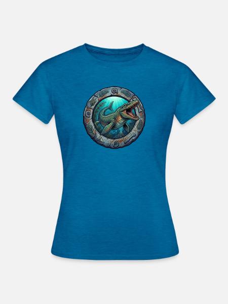 Unterwasser-Saurier im Steinring - Frauen T-Shirt - Antikblaues Saphir meliert
