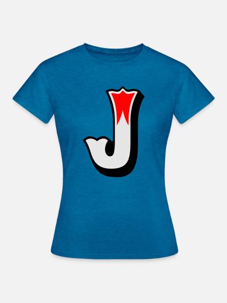 Buchstabe - J - Frauen T-Shirt - Antikblaues Saphir meliert