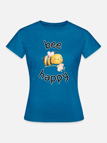 Bee Happy - Frauen T-Shirt - Antikblaues Saphir meliert