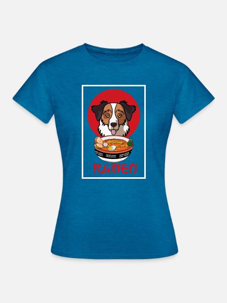 Australian Shepherd Dog Ramen-Nudelschalen-Kunst - Frauen T-Shirt - Antikblaues Saphir meliert