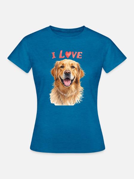 I Love Golden Retriever - Frauen T-Shirt - Antikblaues Saphir meliert