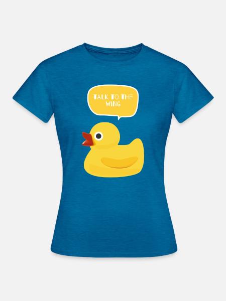 Sprecht mit dem Wing Duck Design - Frauen T-Shirt - Antikblaues Saphir meliert