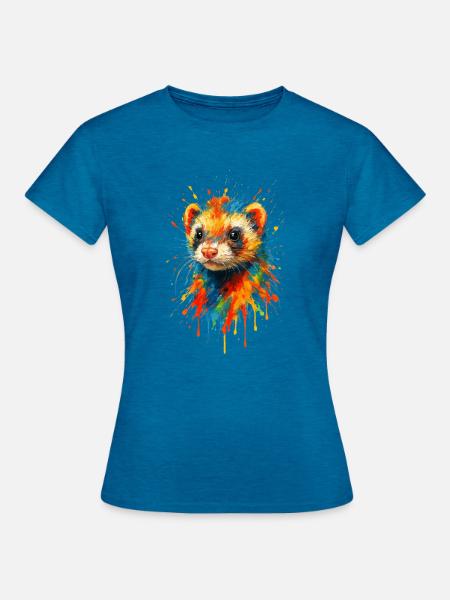 Künstlerischer Frettchen-Farbspritzer - Frauen T-Shirt - Antikblaues Saphir meliert