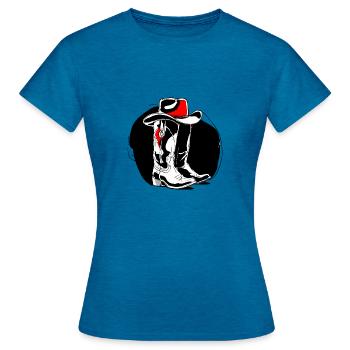Stetson et bottes Western Country Danse en ligne - T-shirt Femme - bleu saphir antique chiné - Devant - AI Model Female 172 dark (172cm)