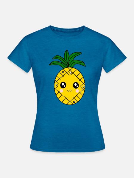 Kawaii Ananas Geschenk Tropische Frucht - Frauen T-Shirt - Antikblaues Saphir meliert