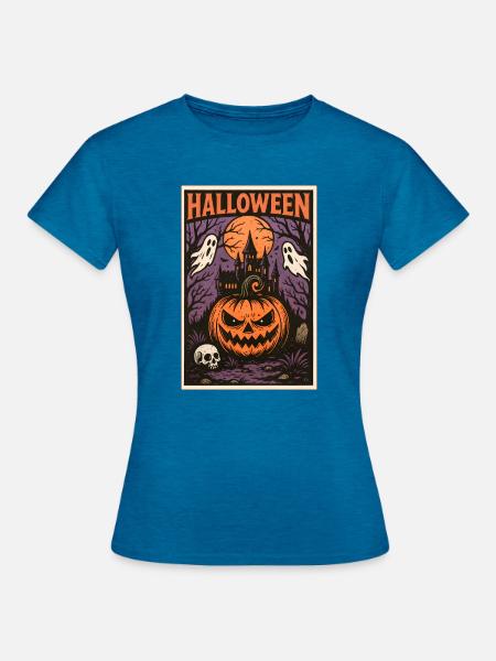Classic Halloween - Frauen T-Shirt - Antikblaues Saphir meliert