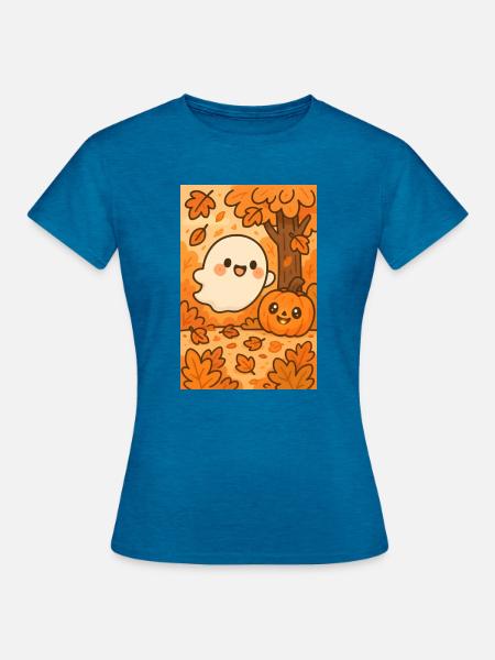 Halloween Niedliche Geister im Herbst - Frauen T-Shirt - Antikblaues Saphir meliert