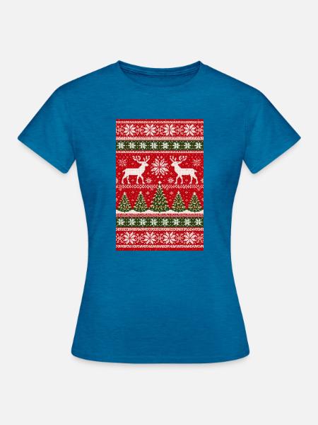 Winterliches Rentier-Strickmuster - Frauen T-Shirt - Antikblaues Saphir meliert