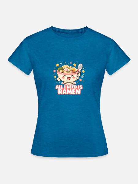 All I need is Ramen - Frauen T-Shirt - Antikblaues Saphir meliert