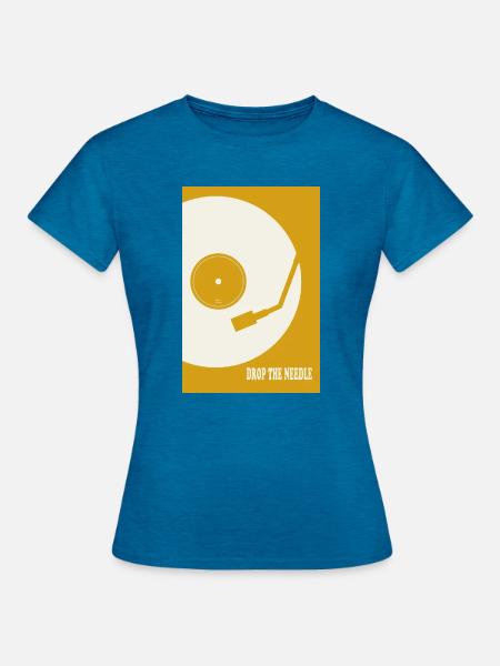 Drop The Needle Turntable Poster - Frauen T-Shirt - Antikblaues Saphir meliert