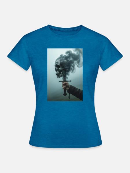 Schattenschädel mit Rauchschwert - Frauen T-Shirt - Antikblaues Saphir meliert