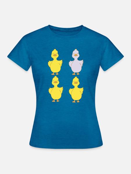 Vier Enten eine lila - Frauen T-Shirt - Antikblaues Saphir meliert