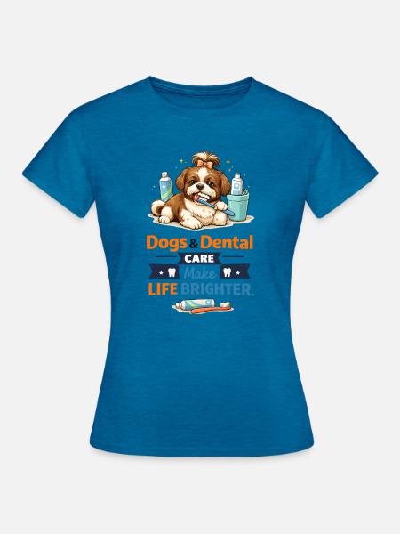 Hunde Zahnpflege – Helleres Leben - Frauen T-Shirt - Antikblaues Saphir meliert