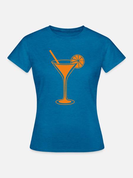 Orangen Cocktailglas Linienkunst - Frauen T-Shirt - Antikblaues Saphir meliert